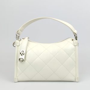 Cream White Diamond-Quilted Leather Crossbody Bag