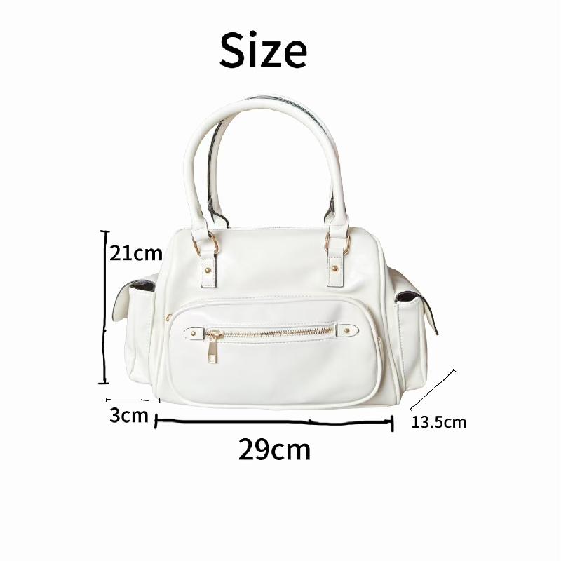 Elegant Solid Color PU Boston Handbag Metal Zipper Multi Compartment Women Daily Shopping Shoulder Bag