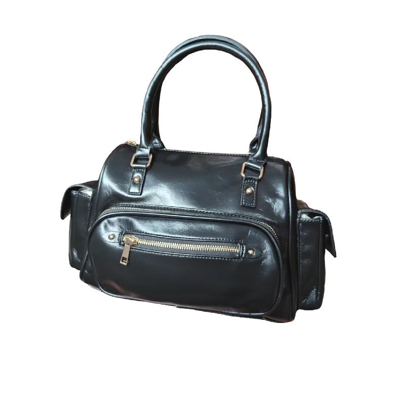 Elegant Solid Color PU Boston Handbag Metal Zipper Multi Compartment Women Daily Shopping Shoulder Bag