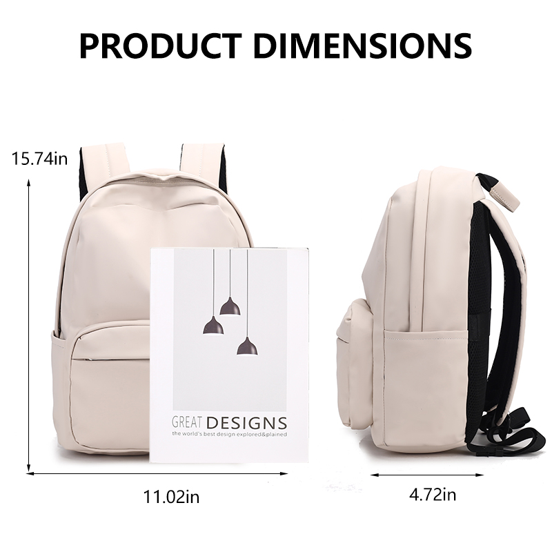 Fashion Plain White Casual Rucksack Waterproof Anti-scratch Soft Surface Daily Work Student Backpack