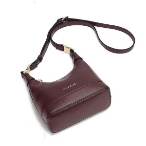 Wholesale Women Casual Burgundy Crinkled Leather Hobo Crossbody Handbags Custom Logo Available