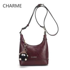 Wholesale Women Casual Burgundy Crinkled Leather Hobo Crossbody Handbags Custom Logo Available