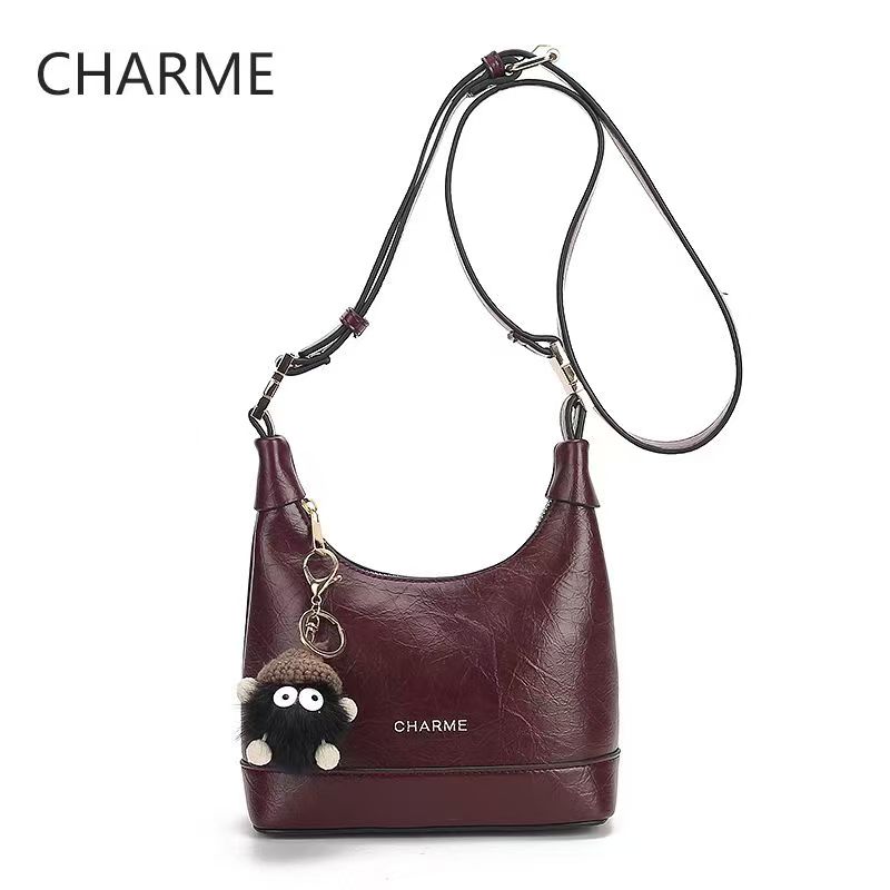 Wholesale Women Casual Burgundy Crinkled Leather Hobo Crossbody Handbags Custom Logo Available