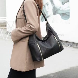 Wholesale Ladies Big Size Pebbled Leather Hobo Crossbody Bag Multiple Zipper Compartments Custom Logo Support