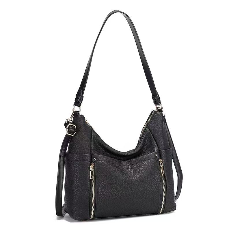 Wholesale Ladies Big Size Pebbled Leather Hobo Crossbody Bag Multiple Zipper Compartments Custom Logo Support