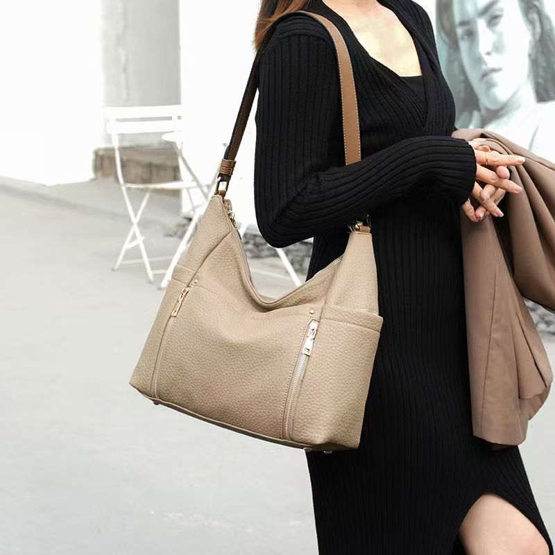 Wholesale Ladies Big Size Pebbled Leather Hobo Crossbody Bag Multiple Zipper Compartments Custom Logo Support
