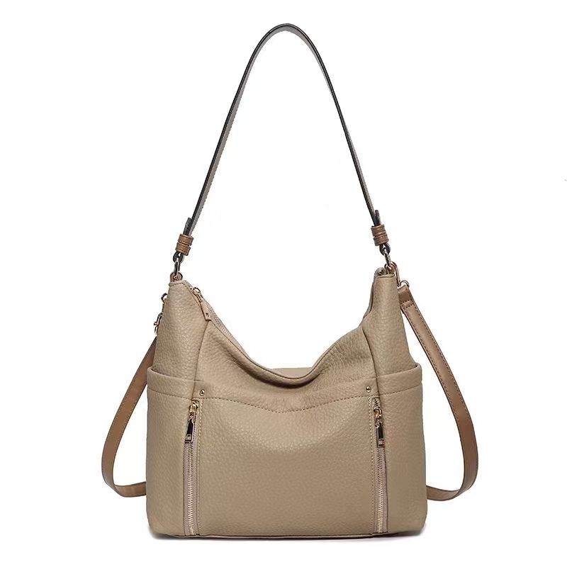 Wholesale Ladies Big Size Pebbled Leather Hobo Crossbody Bag Multiple Zipper Compartments Custom Logo Support