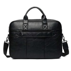 Men Vintage PU Leather Briefcase Large Capacity 15.6 Inch Laptop Business Handbag With Detachable Shoulder Strap