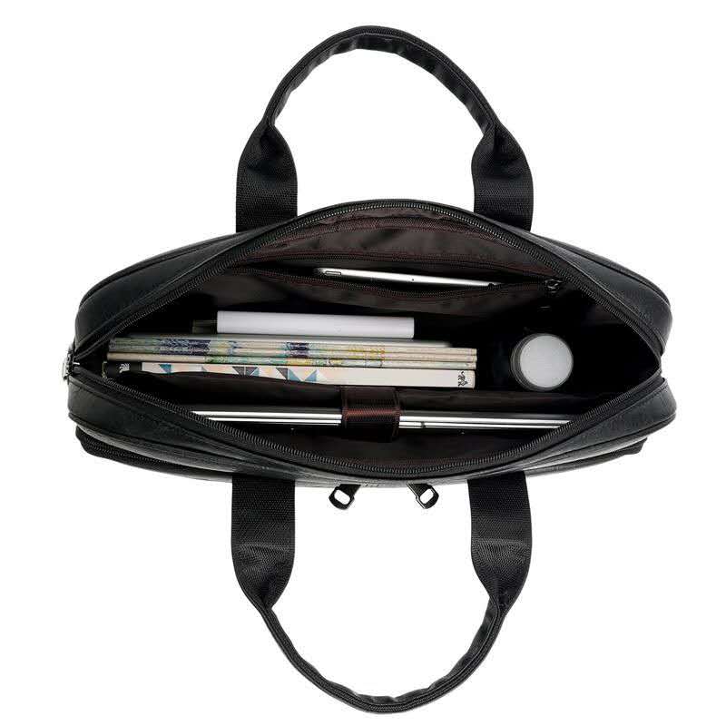 Men Vintage PU Leather Briefcase Large Capacity 15.6 Inch Laptop Business Handbag With Detachable Shoulder Strap