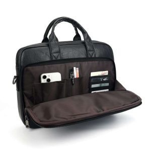 Men Vintage PU Leather Briefcase Large Capacity 15.6 Inch Laptop Business Handbag With Detachable Shoulder Strap