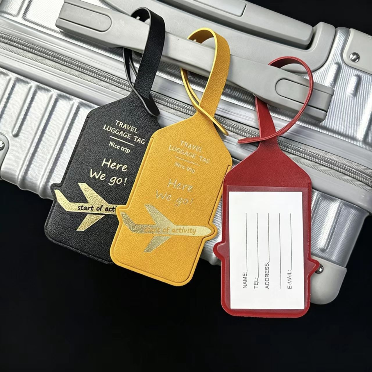 Durable PU Leather Travel Luggage Tag Detachable Strap Anti Lost ID Card Holder For Airport Trip