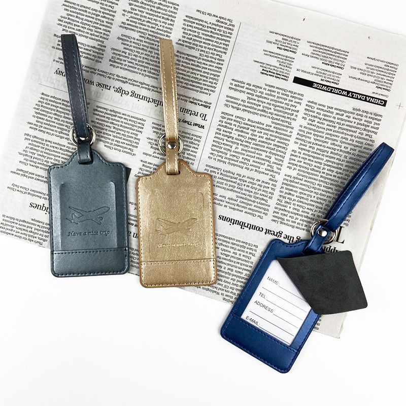 Durable PU Leather Travel Luggage Tag Detachable Strap Anti Lost ID Card Holder For Airport Trip