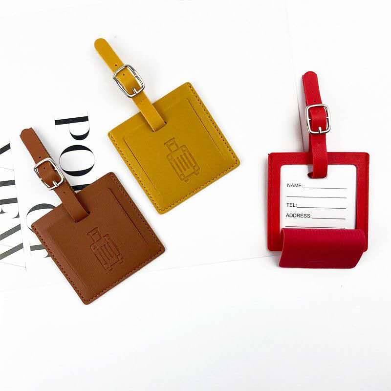 Durable PU Leather Travel Luggage Tag Detachable Strap Anti Lost ID Card Holder For Airport Trip