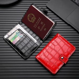 Crocodile Pattern PU Leather Passport Holder Multi Card Slots Travel Passport Cover Wallet With Snap Button