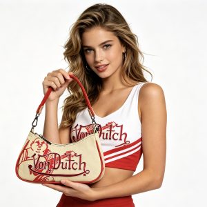 Von Dutch Print Canvas Baguette Shoulder Bag