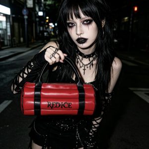 Red Quilted Cylinder Mini Handbag with Gothic Letter Print