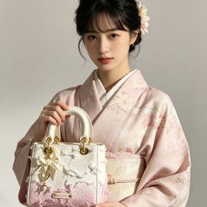 Pink White Gradient Floral Mini Box Handbag with Bow Charm