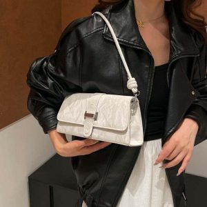 Wholesale Fashion White Texture Leather Underarm Bag Ladies Knotted Strap Crossbody Shoulder Handbag