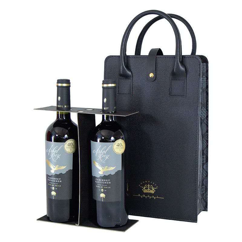 Wholesale Vintage Printed Leather Wine Bag 2 Bottles Red Wine Gift Packaging Handbag For Business Present