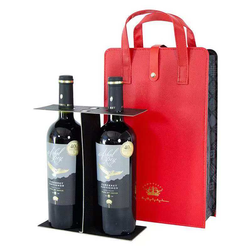 Wholesale Vintage Printed Leather Wine Bag 2 Bottles Red Wine Gift Packaging Handbag For Business Present