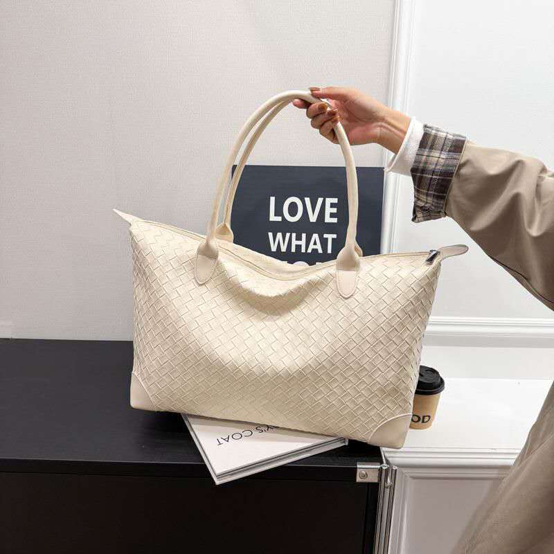 Wholesale Vintage Woven Texture Leather Tote Bag Oversized Ladies Work Travel Shoulder Handbag