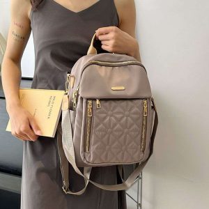 Lightweight Multi Pocket Ladies Daily Backpack Gold Zipper