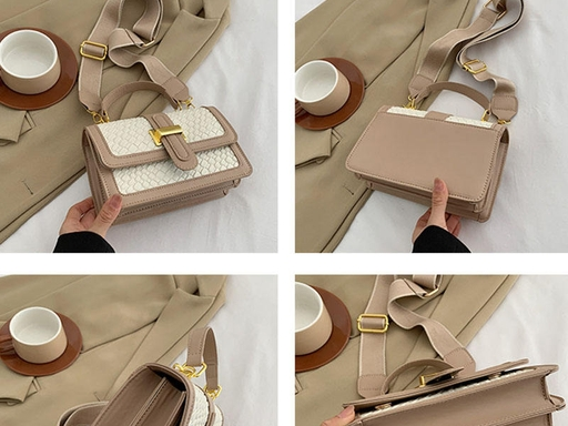 Factory Wholesale Women Woven Texture Small Handheld Square Bag Luxury Gold Lock Flap Crossbody Shoulder Bag Custom Logo Low MOQ