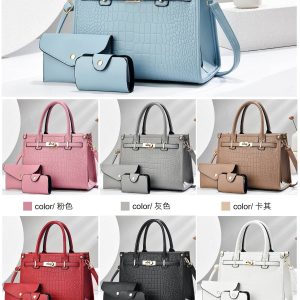 Factory Wholesale 3 Pieces Croc Pattern Ladies Handbag Kit Multi Color Option Daily Tote Crossbody Bag With Clutch Wallet Low MOQ Custom Design