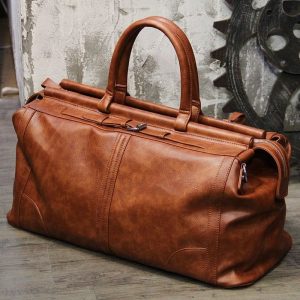 Factory Custom Logo Vintage Leather Weekender Bag Men Large Capacity Travel Duffle Handbag Business Overnight Carry On Luggage Bag