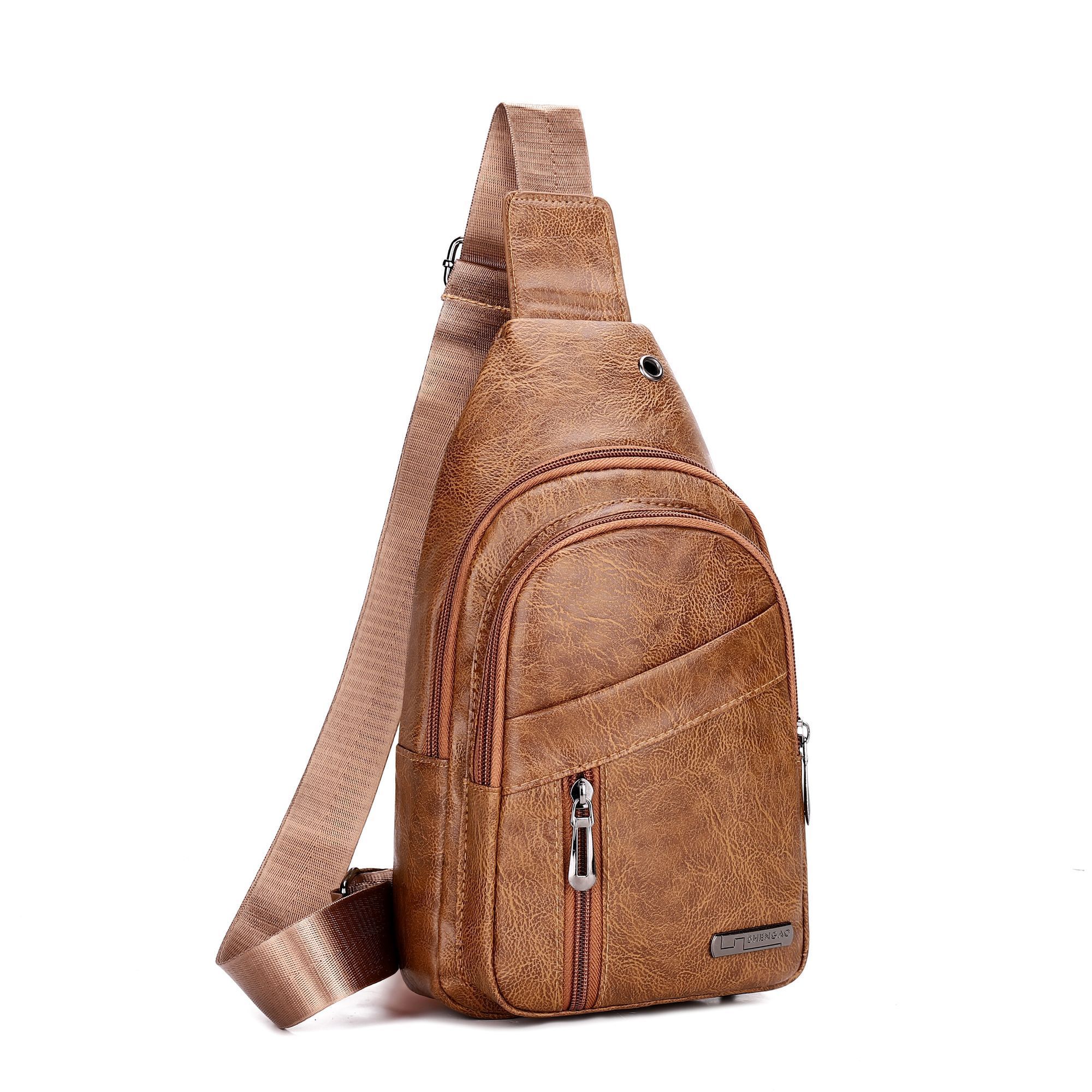 Fashion Vintage Leather Chest Bag For Men Adjustable Strap Crossbody Sling Pack Multi Pockets Anti-theft Daily Walking Shoulder Bag
