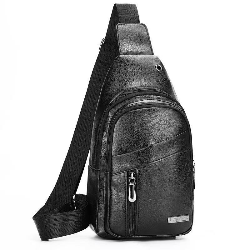 Fashion Vintage Leather Chest Bag For Men Adjustable Strap Crossbody Sling Pack Multi Pockets Anti-theft Daily Walking Shoulder Bag