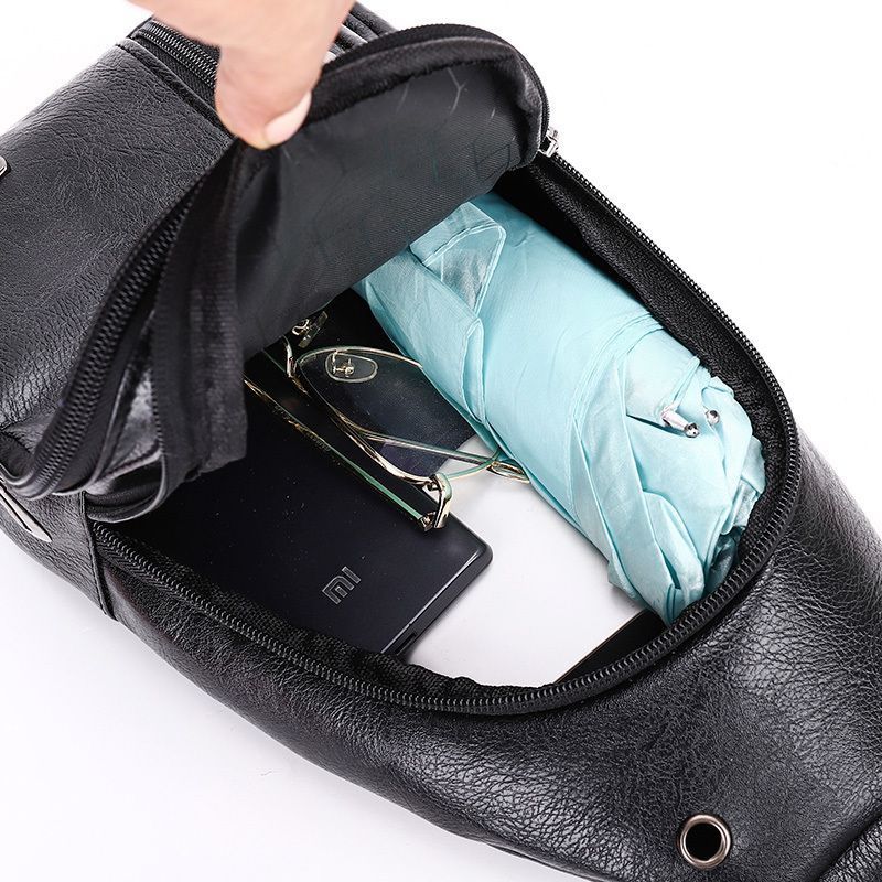 Fashion Vintage Leather Chest Bag For Men Adjustable Strap Crossbody Sling Pack Multi Pockets Anti-theft Daily Walking Shoulder Bag