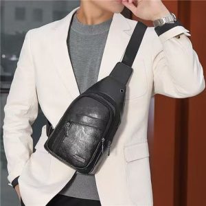 Fashion Vintage Leather Chest Bag For Men Adjustable Strap Crossbody Sling Pack Multi Pockets Anti-theft Daily Walking Shoulder Bag