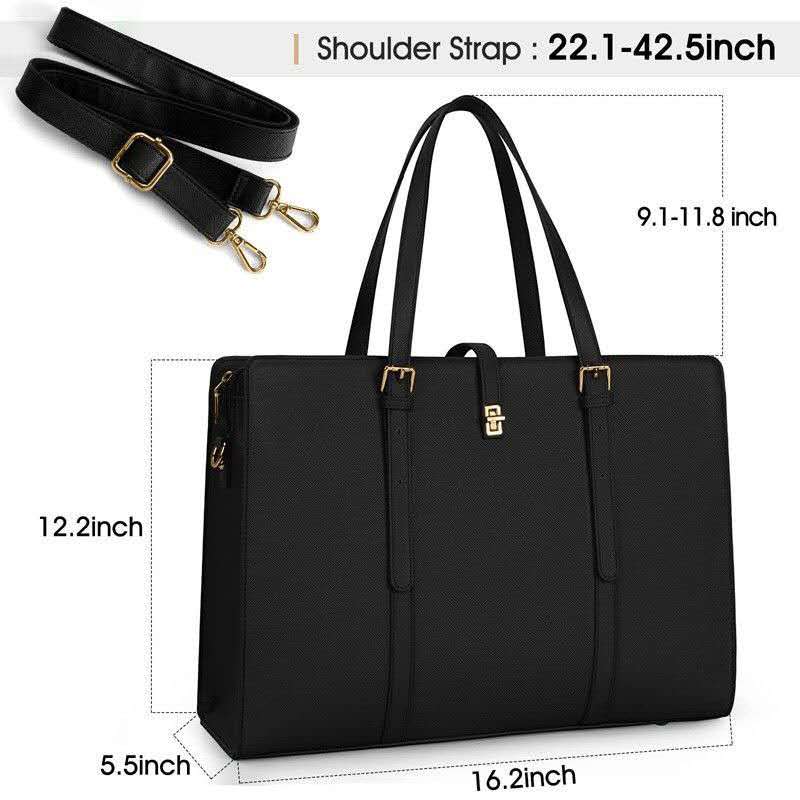 Women PU Leather Laptop Tote Bag 15.6 Inch Large Capacity Business Briefcase Waterproof Office Work Handbag Removable Crossbody Shoulder Bag