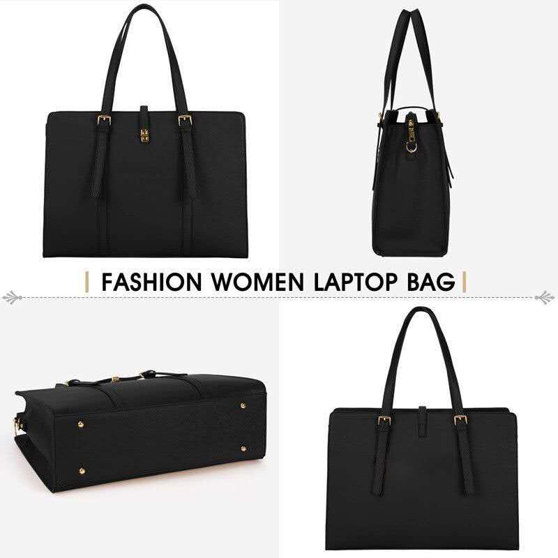 Women PU Leather Laptop Tote Bag 15.6 Inch Large Capacity Business Briefcase Waterproof Office Work Handbag Removable Crossbody Shoulder Bag