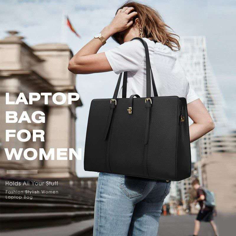Women PU Leather Laptop Tote Bag 15.6 Inch Large Capacity Business Briefcase Waterproof Office Work Handbag Removable Crossbody Shoulder Bag
