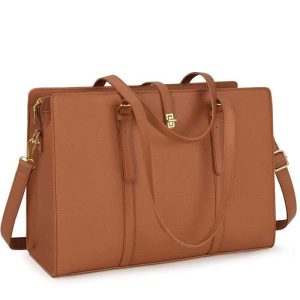 Women PU Leather Laptop Tote Bag 15.6 Inch Large Capacity Business Briefcase Waterproof Office Work Handbag Removable Crossbody Shoulder Bag