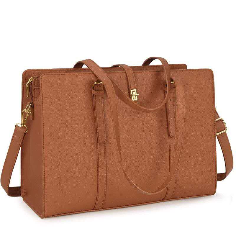 Women PU Leather Laptop Tote Bag 15.6 Inch Large Capacity Business Briefcase Waterproof Office Work Handbag Removable Crossbody Shoulder Bag